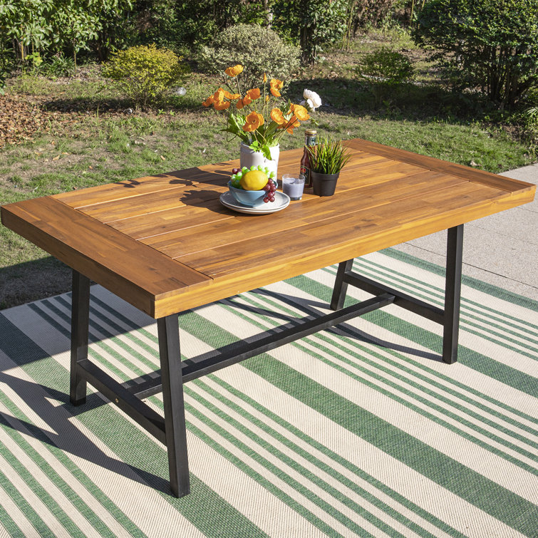 Wood and metal outdoor dining table hot sale